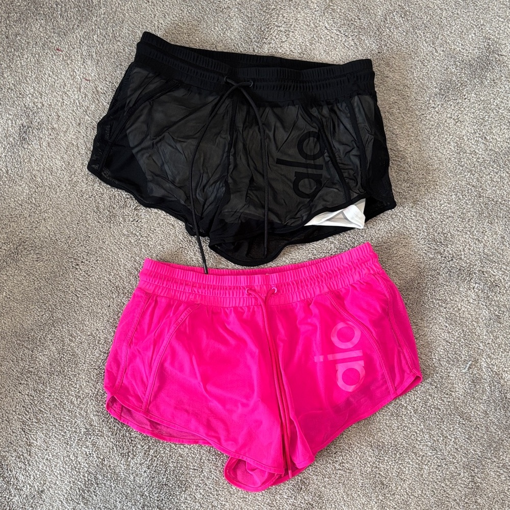 ALO Yoga Black and Pink Athletic Shorts BOTH Pieces